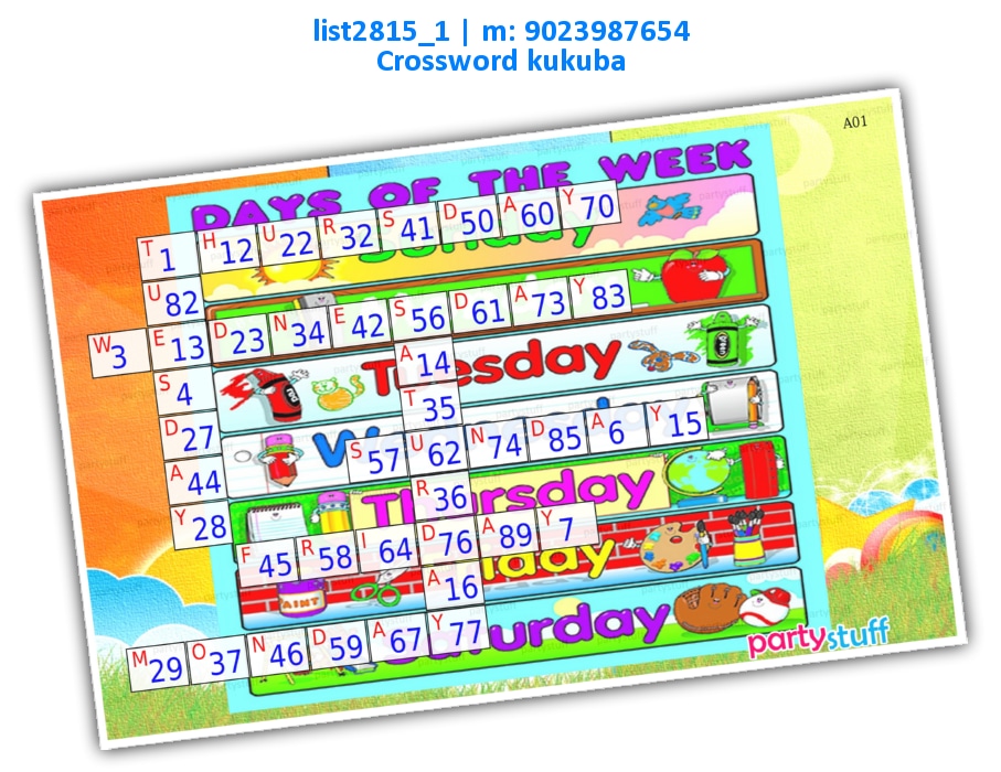 Weekdays Crossword Kukuba | Printed list2815_1 Printed Tambola Housie