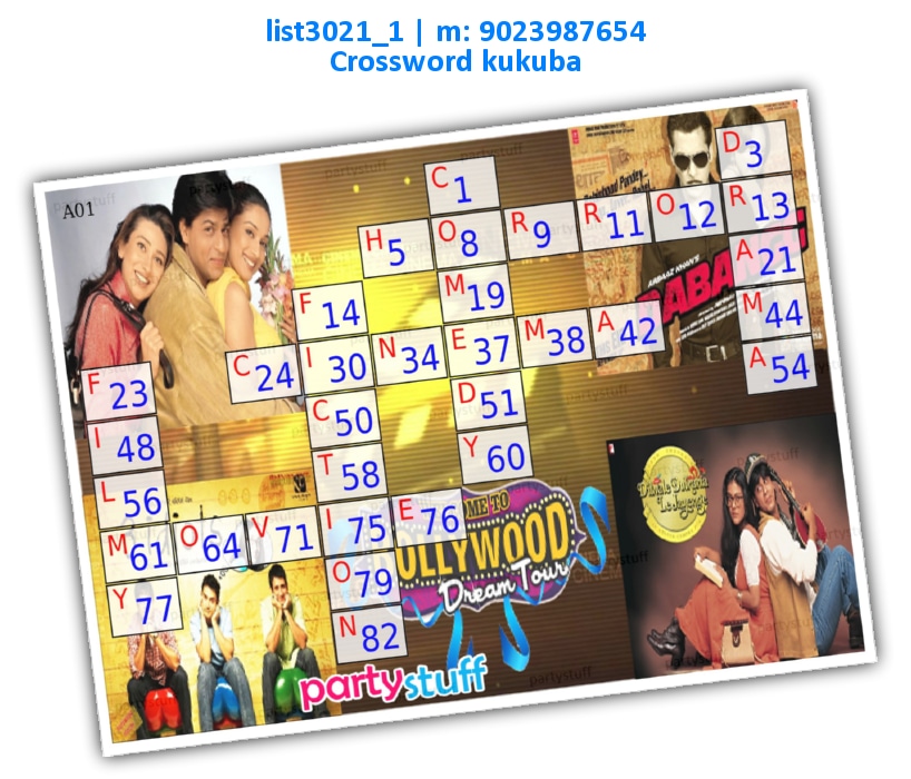 Bollywood Crossword kukuba 2 | Printed list3021_1 Printed Tambola Housie