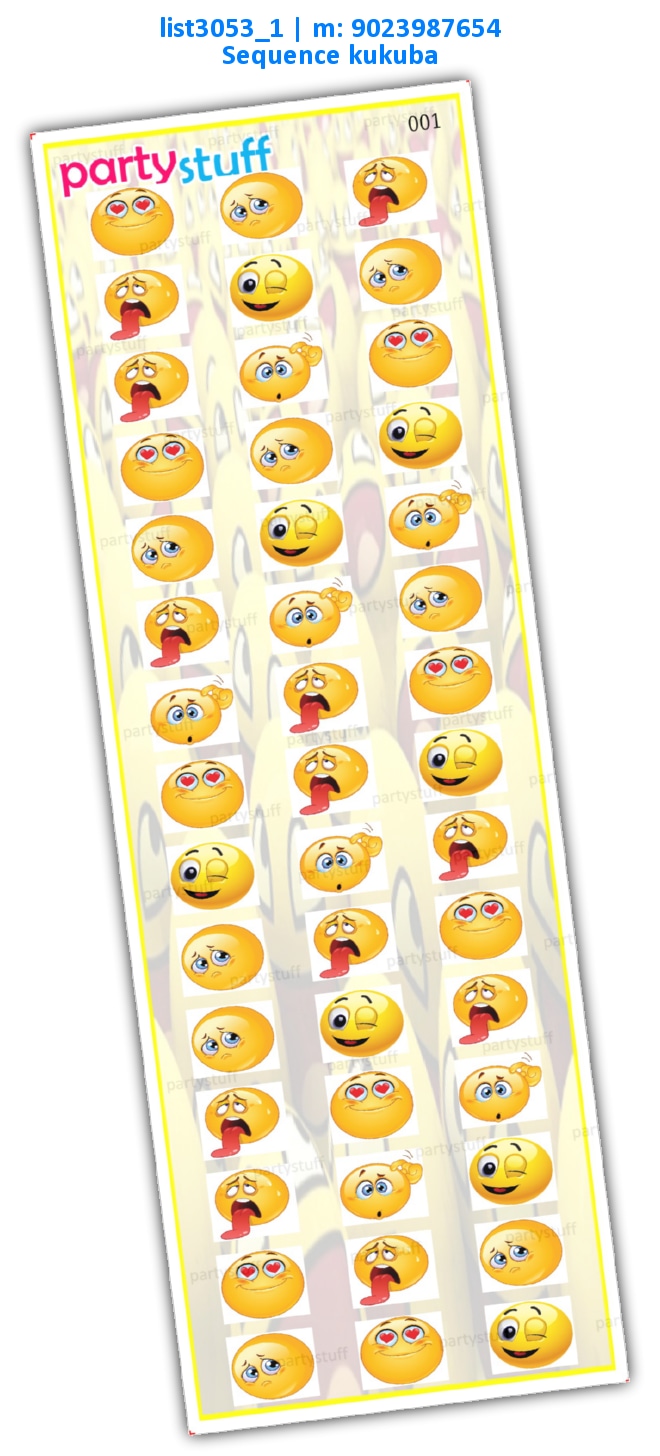 Emojis Sequence kukuba 1 list3053_1 Printed Tambola Housie