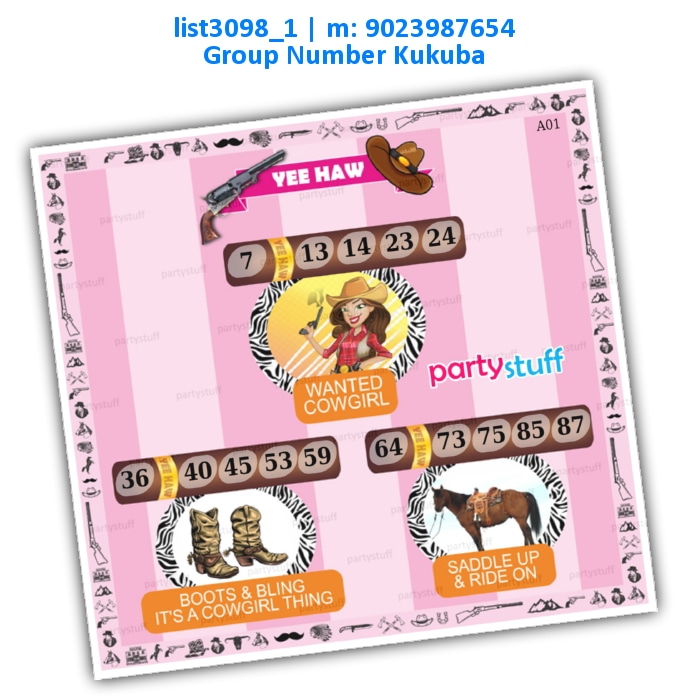 Cowgirl kukuba 3 list3098_1 Printed Tambola Housie
