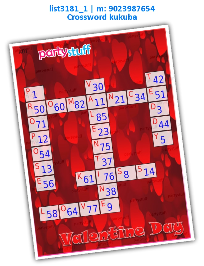 Valentine Day Crossword Kukuba list3181_1 Printed Tambola Housie