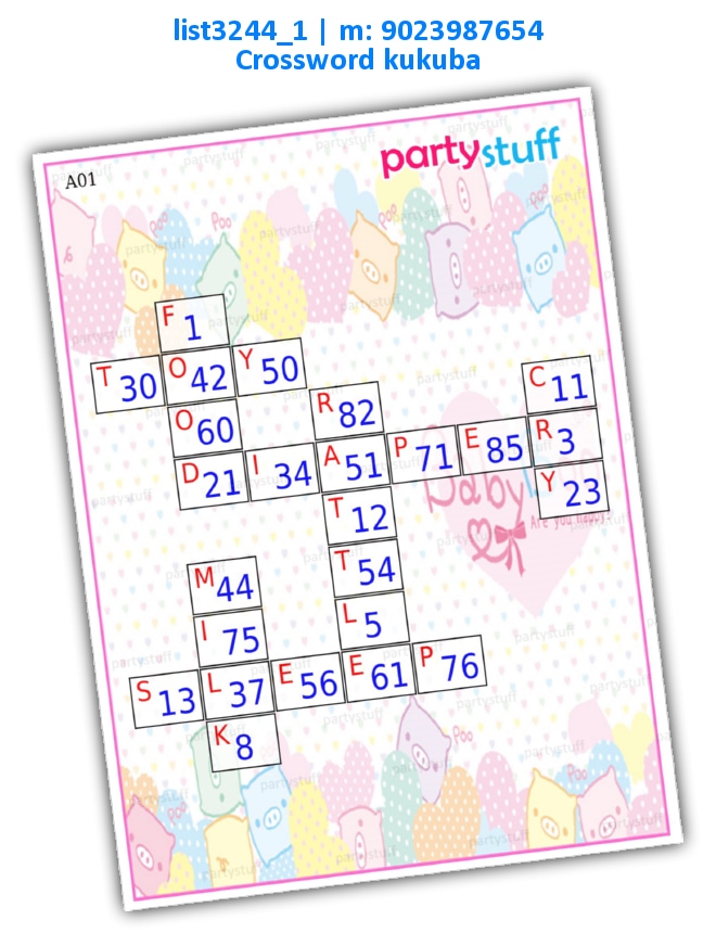 Baby Shower Crossword kukuba | Printed list3244_1 Printed Tambola Housie