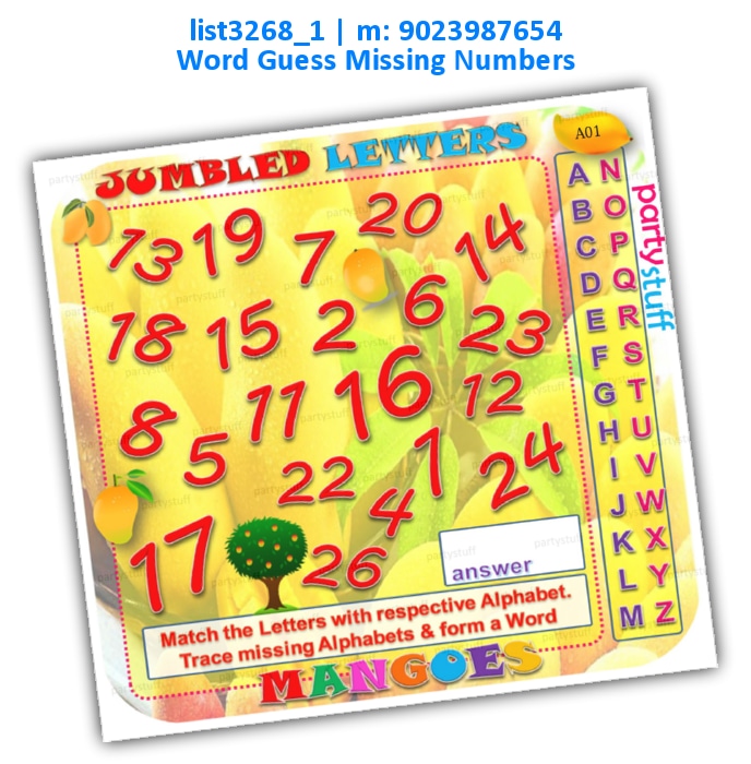 Mango Jumbled Missing Numbers | Printed list3268_1 Printed Paper Games