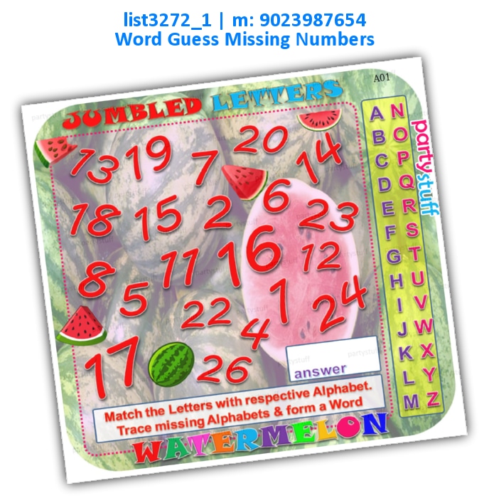 Watermelon Jumbled Missing Numbers | Printed list3272_1 Printed Paper Games