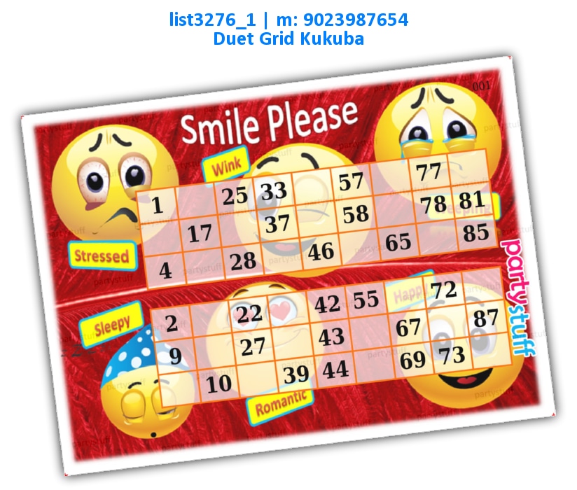 Emojis Duet Classic Grids list3276_1 Printed Tambola Housie
