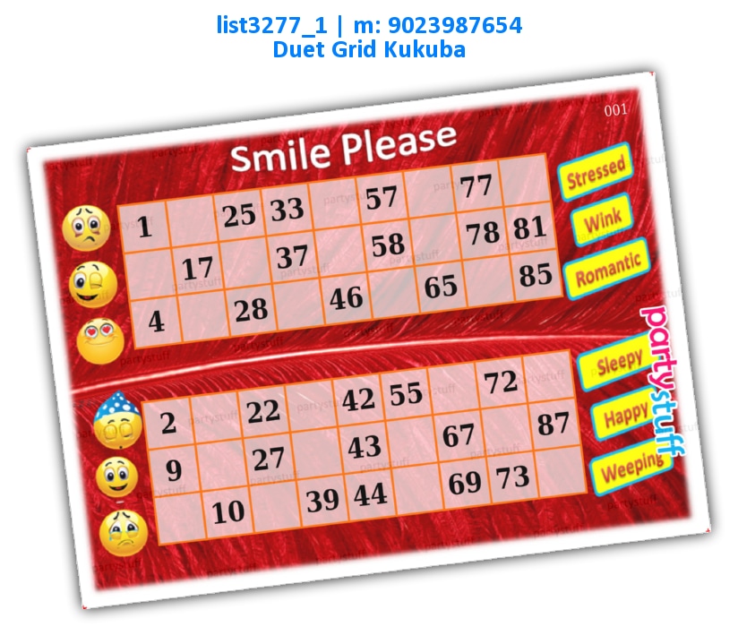 Emojis Duet Classic Grids 2 | Printed list3277_1 Printed Tambola Housie