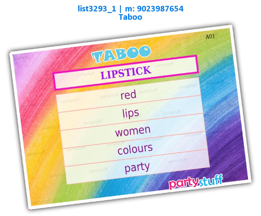 Thing Taboo list3293_1 Printed Paper Games