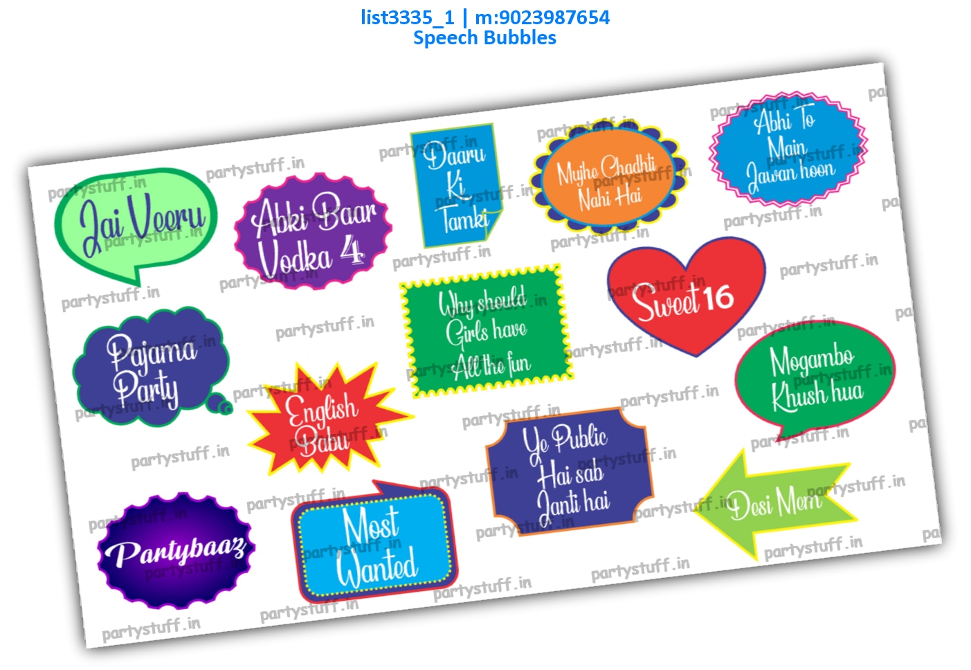 Party Speech Bubbles 9 | Printed list3335_1 Printed Props