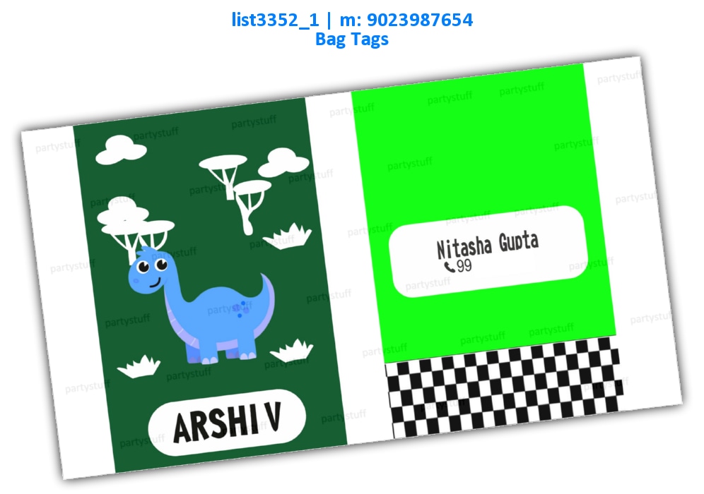 Dinosaur Bag Tag | Printed list3352_1 Printed Cards