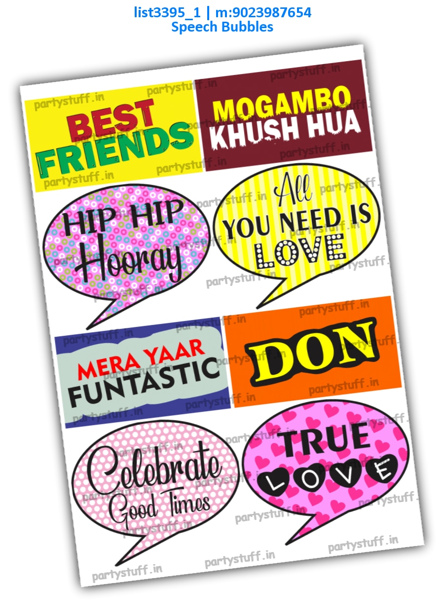 Party Speech Bubbles 10 | Printed list3395_1 Printed Props