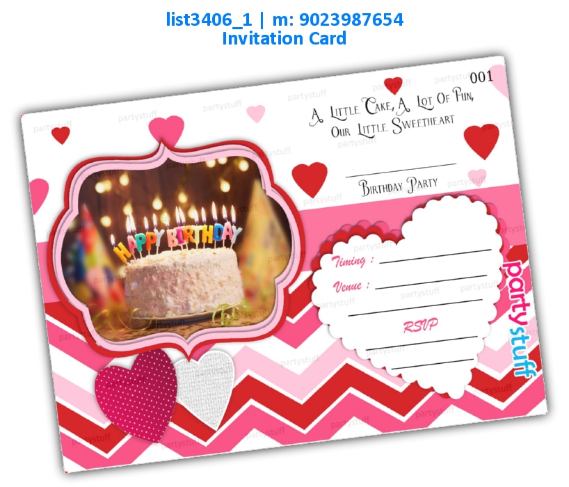 Cake Birthday Invitation Card | Printed list3406_1 Printed Cards