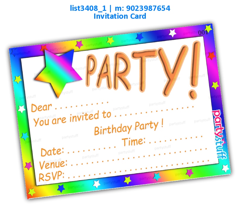 Party Birthday Invitation Card | Printed list3408_1 Printed Cards