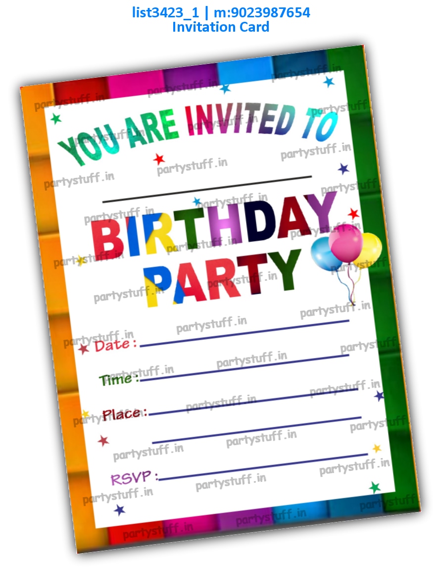 Birthday Party Invitation Card | Printed list3423_1 Printed Cards