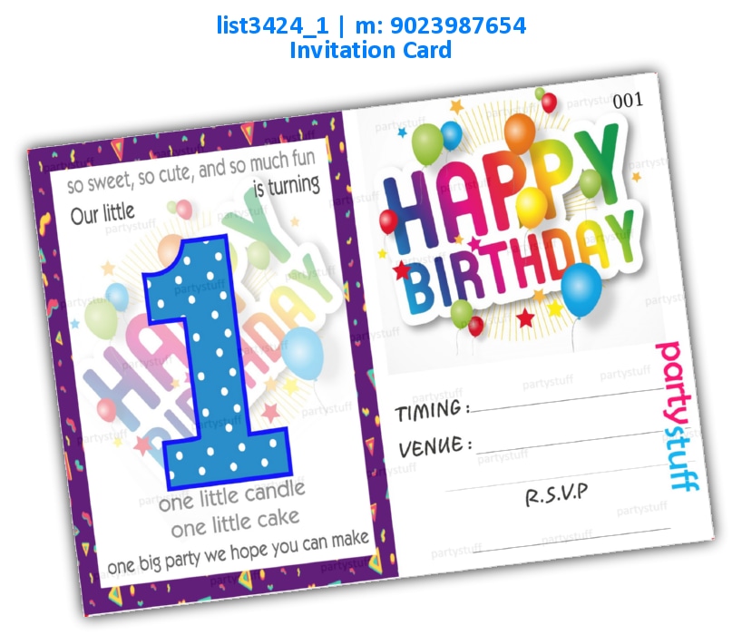 1st Birthday Invitation Card list3424_1 Printed Cards