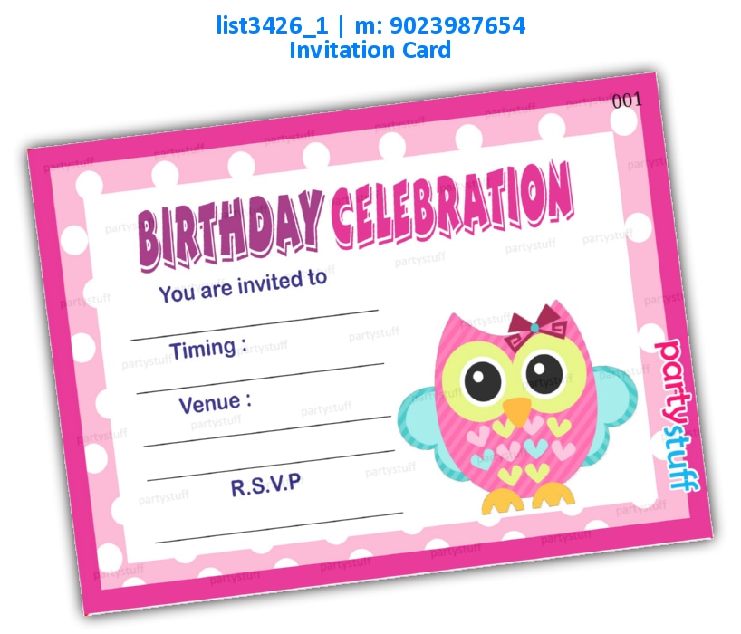 Owl Birthday Invitation Card | Printed list3426_1 Printed Cards