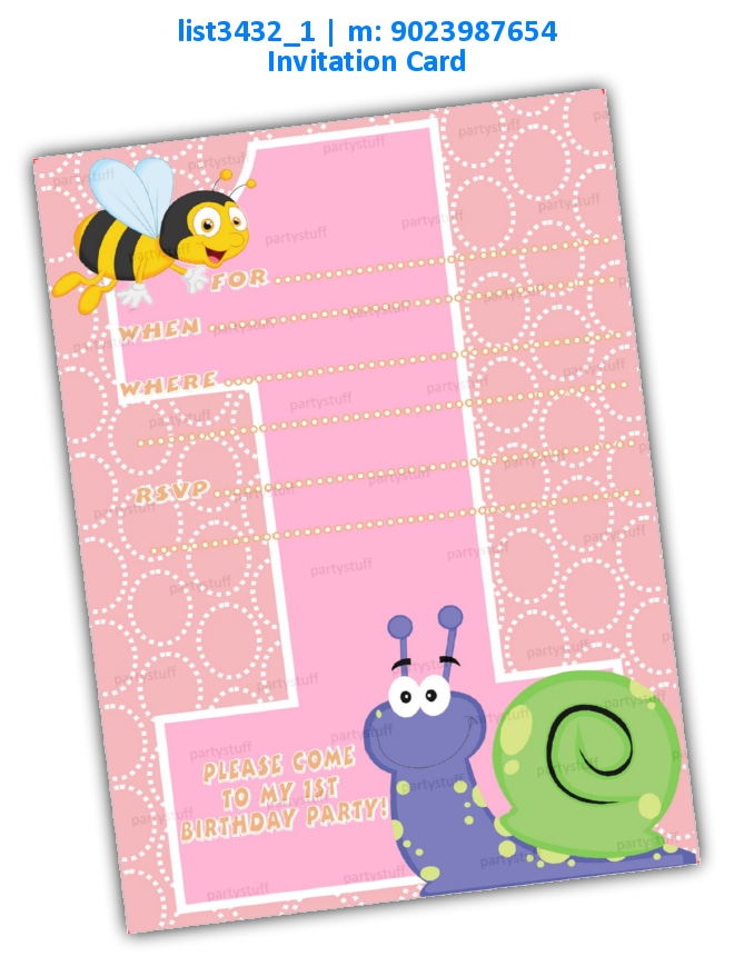Snail Birthday Invitation Card | Printed list3432_1 Printed Cards