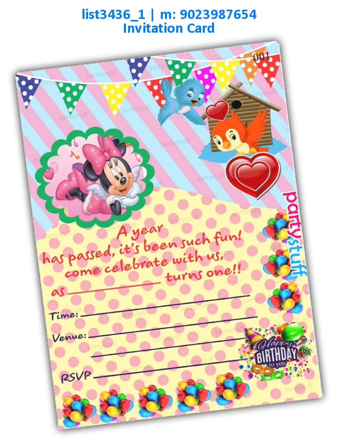 Cartoon 1st Birthday Invitation Card 2 | Printed list3436_1 Printed Cards