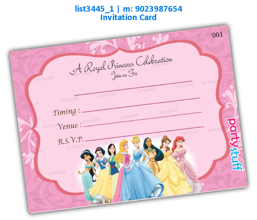 Royal Princess Birthday Invitation Card list3445_1 Printed Cards