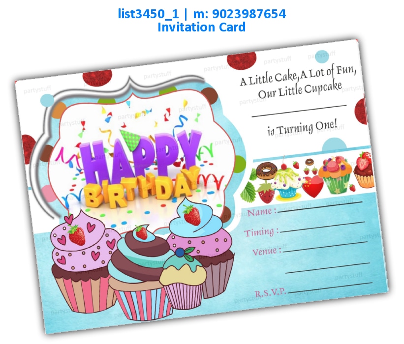 Cup Cake Birthday Invitation Card list3450_1 Printed Cards