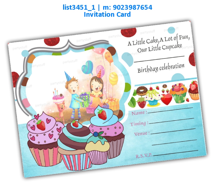 Cup Cake Birthday Invitation Card 2 list3451_1 Printed Cards