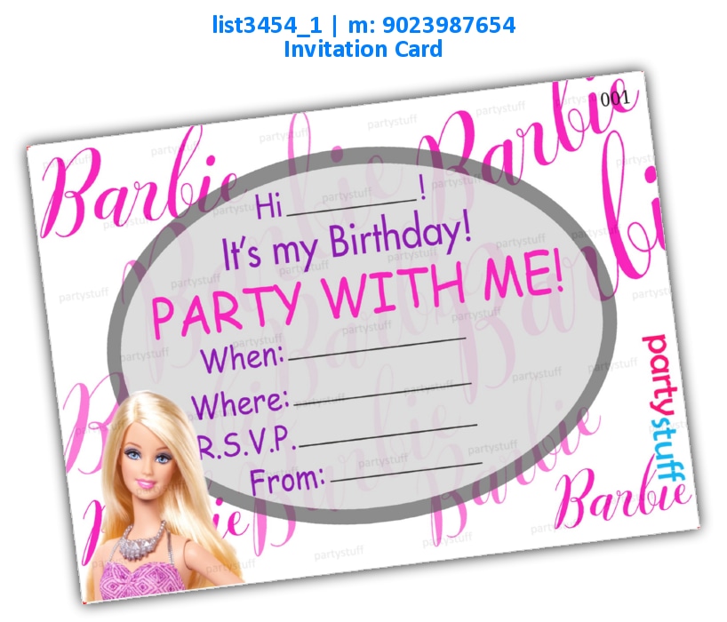 Barbie Birthday Invitation Card | Printed list3454_1 Printed Cards