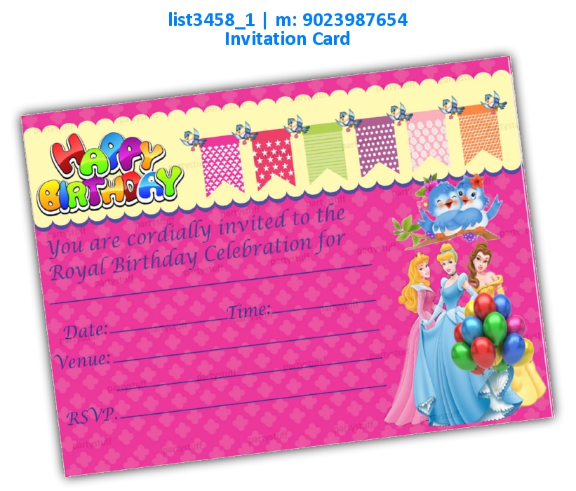 Princess Birthday Invitation Card 3 | Printed list3458_1 Printed Cards