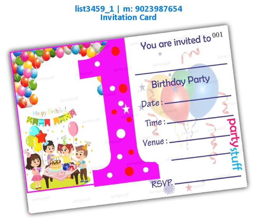 Kids Birthday Invitation Card | Printed list3459_1 Printed Cards