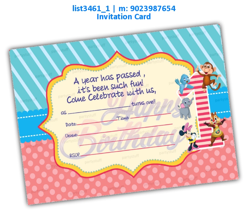 Cartoon 1st Birthday Invitation Card 3 | Printed list3461_1 Printed Cards
