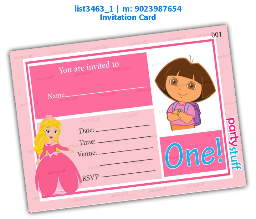 Dora Birthday Invitation Card | Printed list3463_1 Printed Cards