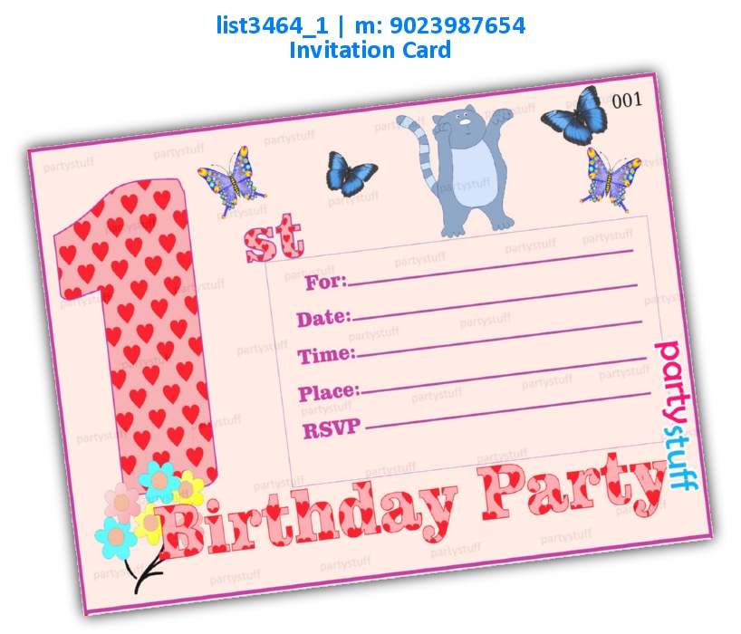 Butterfly 1st Birthday Invitation Card | Printed list3464_1 Printed Cards