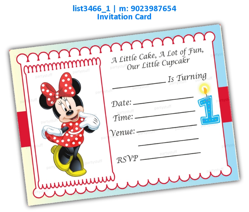 Minnie Mouse Birthday Invitation Card 2 | Printed list3466_1 Printed Cards