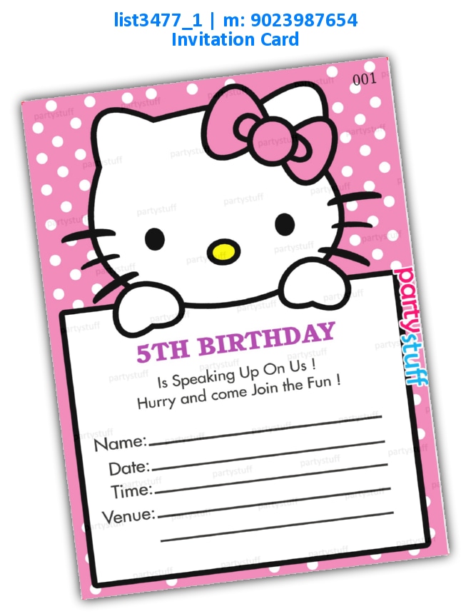Hello Kitty Birthday Invitation Card | Printed list3477_1 Printed Cards