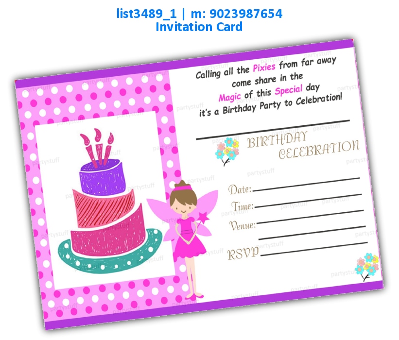 Pixie Birthday Invitation Card | Printed list3489_1 Printed Cards