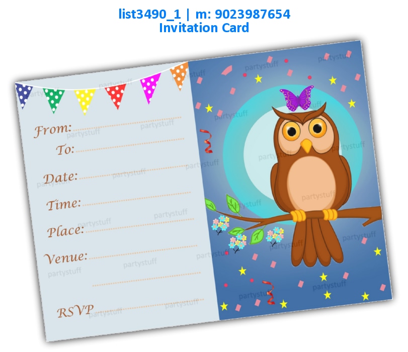 Owl Birthday Invitation Card 2 | Printed list3490_1 Printed Cards