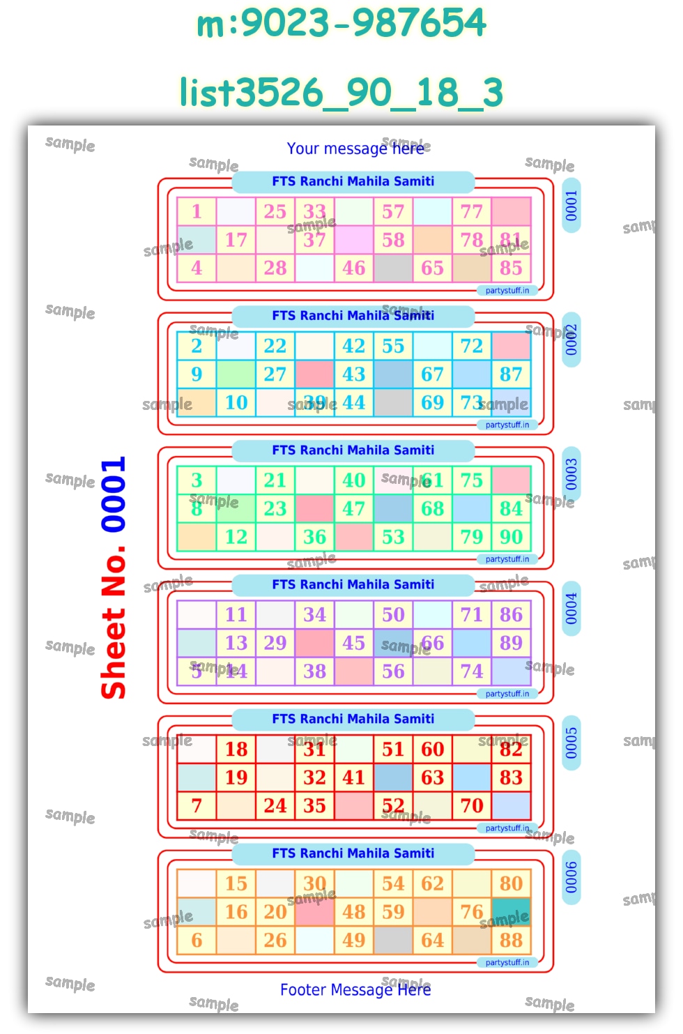 Designer Classic Tambola Housie Book Pages | PDF list3526_90_18_3 PDF Tambola Housie