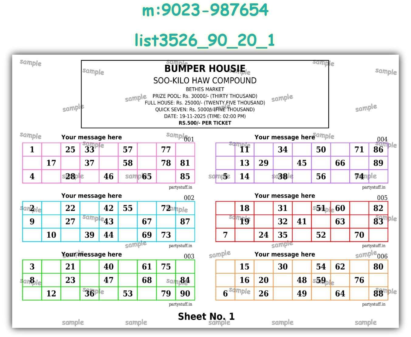 Designer Classic Tambola Housie Book Pages | PDF list3526_90_20_1 PDF Tambola Housie