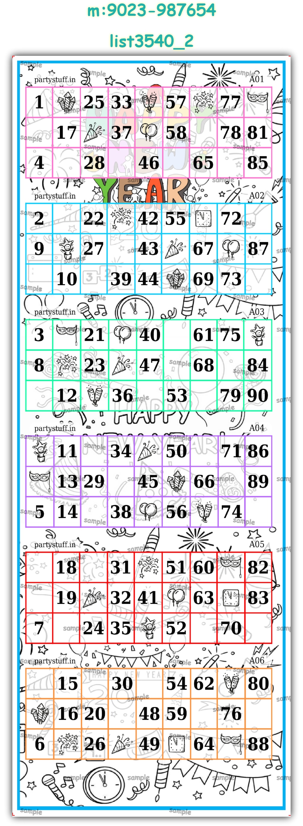 New Year Hexa Classic Grids | Printed list3540_2 Printed Tambola Housie