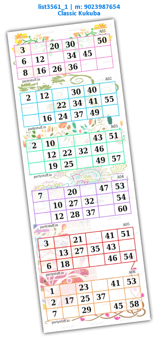 Quick 60 Numbers Classic Grid Tambola list3561_1 Printed Tambola Housie