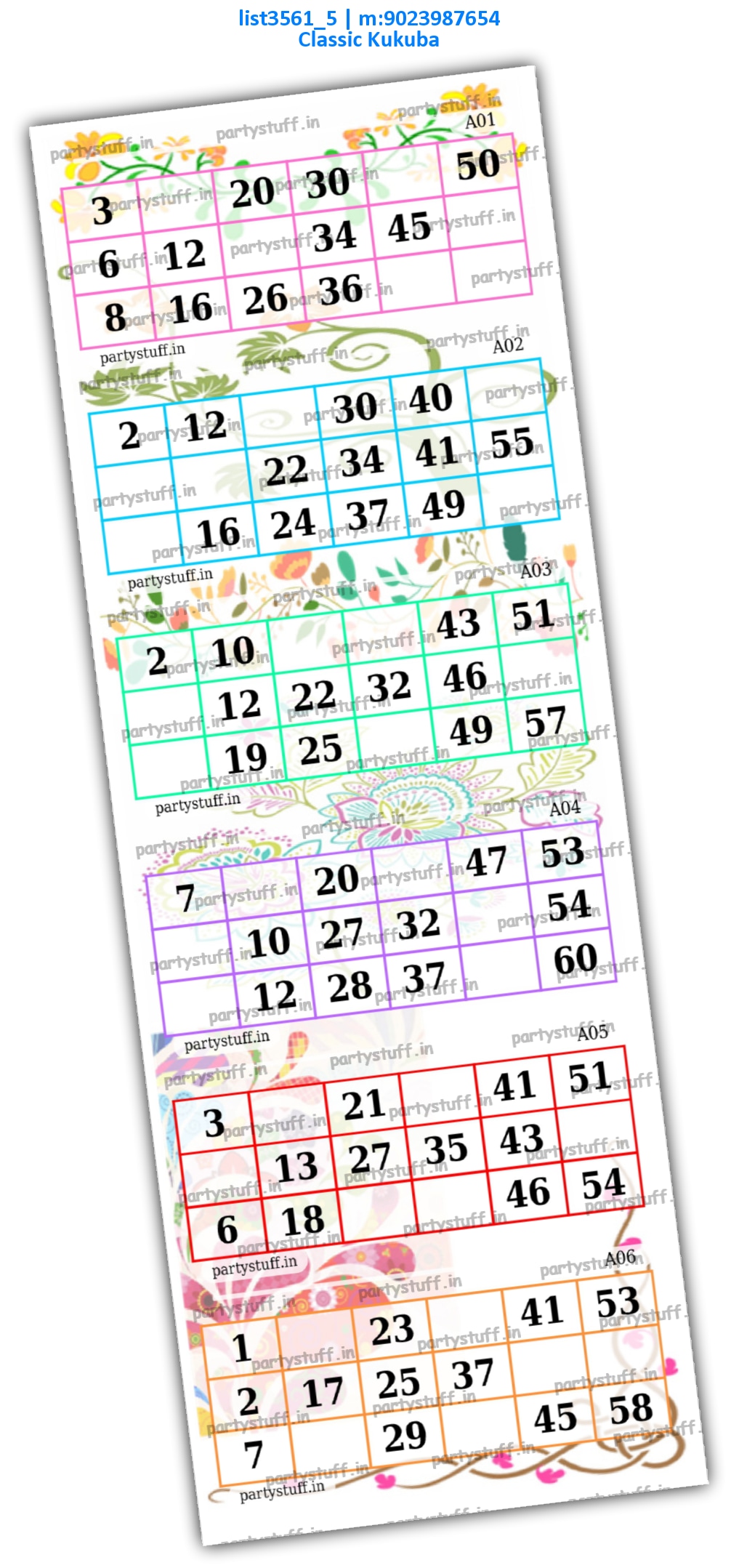 Quick 60 Numbers Classic Grid Tambola list3561_5 PDF Tambola Housie