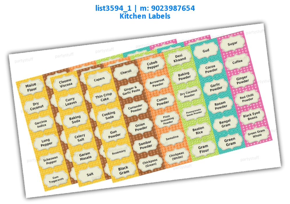 Kitchen Spices Labels in English list3594_1 Printed Cards