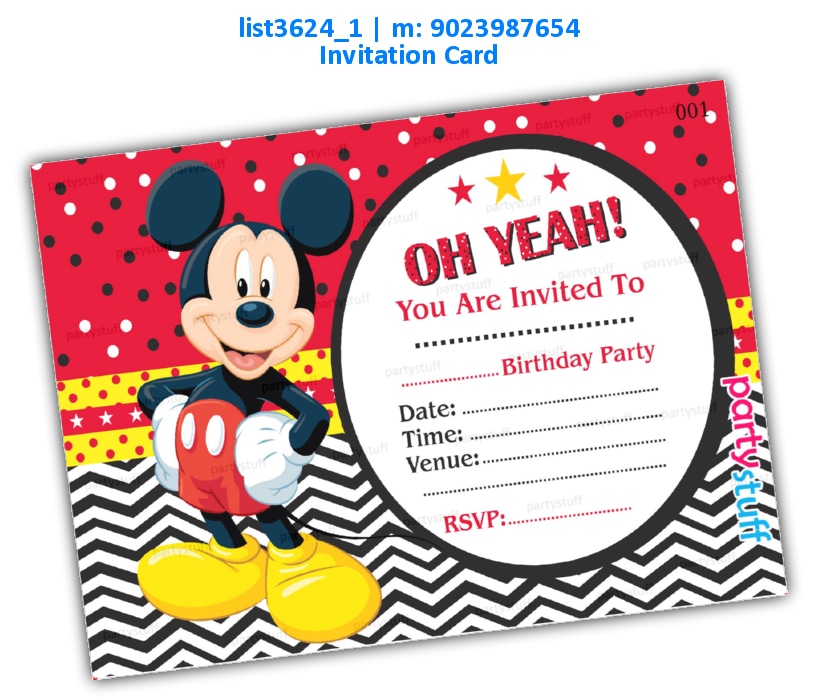 Mickey Mouse Invitation Card | Printed list3624_1 Printed Cards
