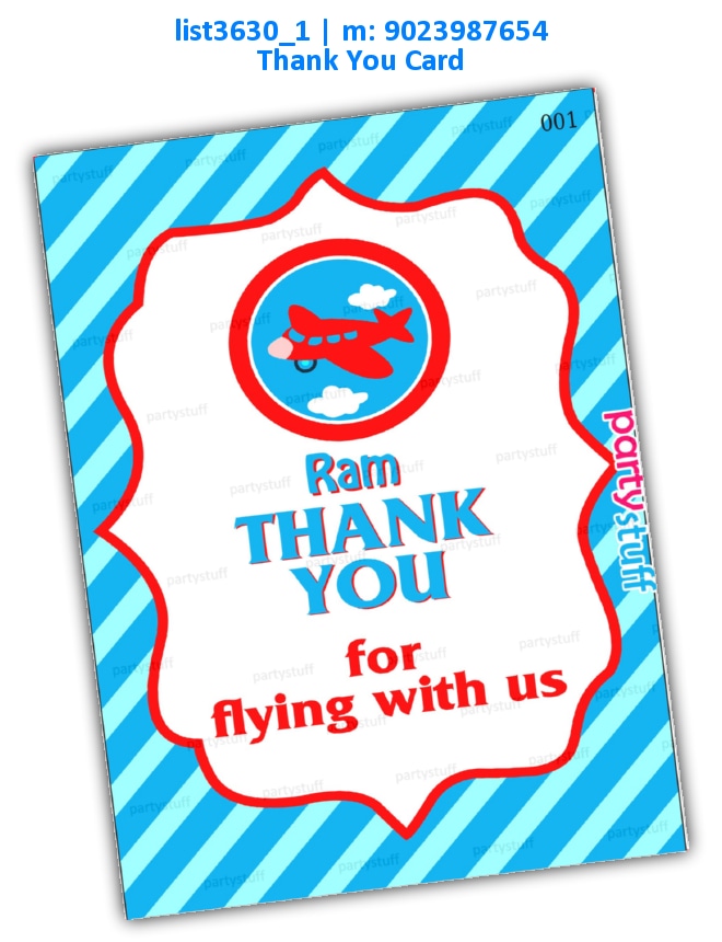 Aeroplane Thankyou Card 2 | Printed list3630_1 Printed Cards