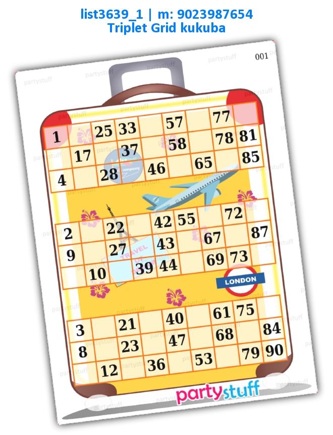 Travel Suitcase Classic Grids Triplet list3639_1 Printed Tambola Housie