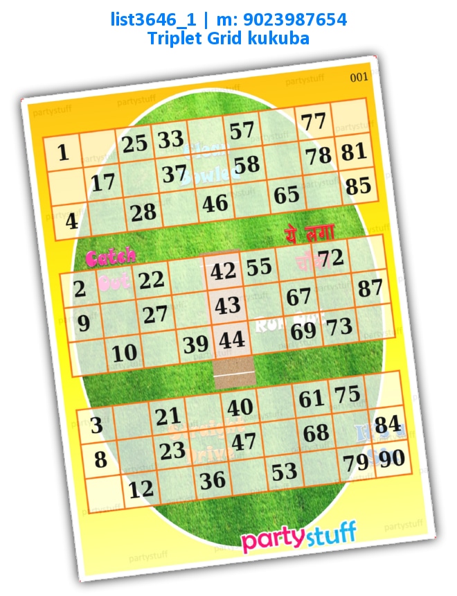 Cricket Classic Grids Triplet 2 | Printed list3646_1 Printed Tambola Housie