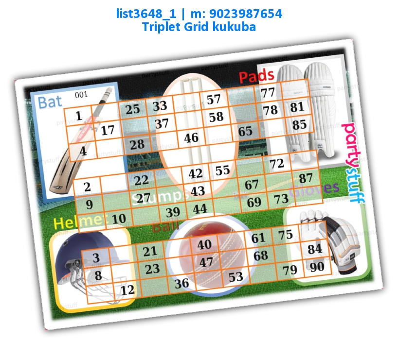 Cricket Classic Grids Triplet 4 | Printed list3648_1 Printed Tambola Housie