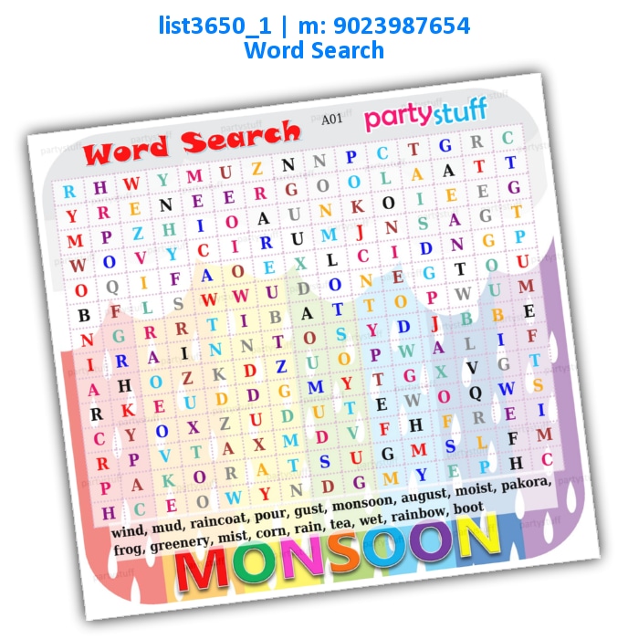 Monsoon Word Search list3650_1 Printed Paper Games