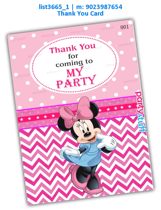 Minnie Mouse Thankyou Card | Printed list3665_1 Printed Cards