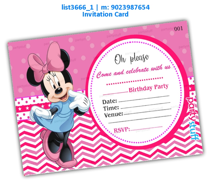 Minnie Mouse Birthday Invitation Card 4 list3666_1 Printed Cards