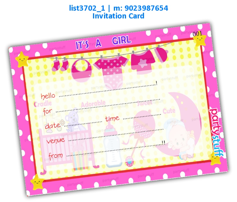 Girl Baby Shower Invitation Card | Printed list3702_1 Printed Cards