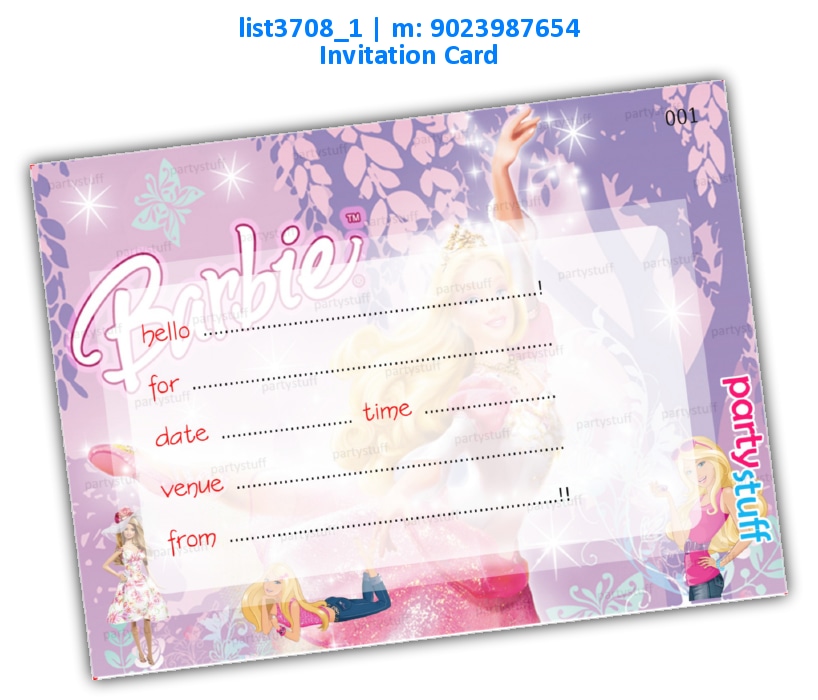 Barbie Invitation Card 3 | Printed list3708_1 Printed Cards